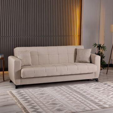 Canapea extensibila cu 3 locuri si spatiu de depozitare, Modesto, Pako, Crem 213x84x86 cm