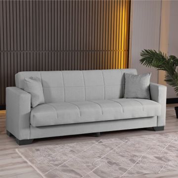 Canapea extensibila cu 3 locuri si spatiu de depozitare, Vox, Pako, Gri deschis 210x84x83 cm