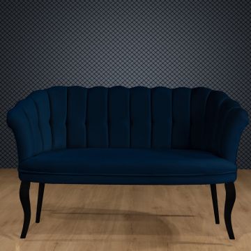 Canapea fixă 2 locuri Daisy lemn negru, Diverse culori, 103x44x51 cm - Albastru închis