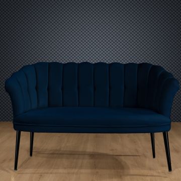 Canapea fixă 2 locuri Daisy metal negru, Diverse culori, 103x44x51 cm - Albastru închis