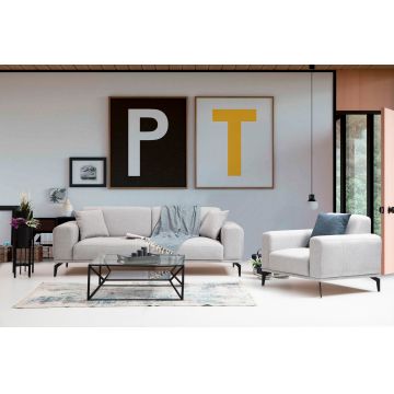 Canapea fixă 2 locuri Nikea Without Mechanism, Gri, 98x63x83 cm - Gri