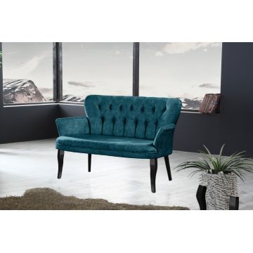 Canapea fixă 2 locuri Paris lemn negru, Diverse culori, 130x46x82 cm - Albastru petrol