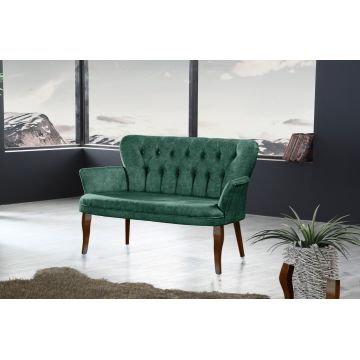 Canapea fixă 2 locuri Paris lemn nuc, Diverse culori, 130x46x82 cm - Verde marin