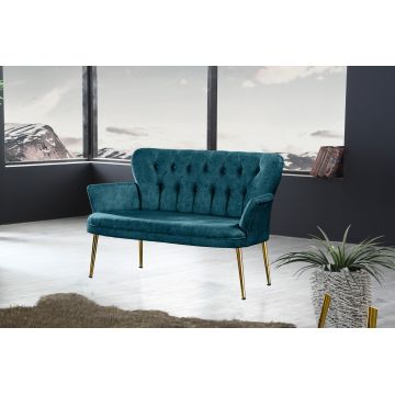 Canapea fixă 2 locuri Paris metal auriu, Diverse culori, 130x46x82 cm - Albastru petrol