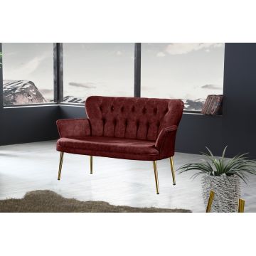 Canapea fixă 2 locuri Paris metal auriu, Diverse culori, 130x46x82 cm - Bordo