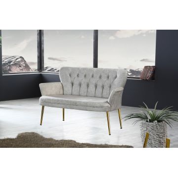 Canapea fixă 2 locuri Paris metal auriu, Diverse culori, 130x46x82 cm - Crem