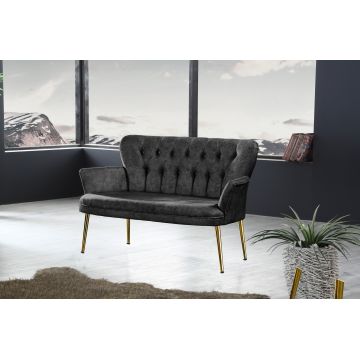 Canapea fixă 2 locuri Paris metal auriu, Diverse culori, 130x46x82 cm - Fumuriu