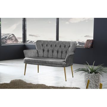 Canapea fixă 2 locuri Paris metal auriu, Diverse culori, 130x46x82 cm - Gri