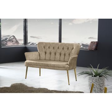 Canapea fixă 2 locuri Paris metal auriu, Diverse culori, 130x46x82 cm - Maro deschis