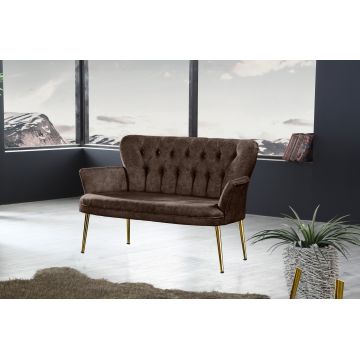 Canapea fixă 2 locuri Paris metal auriu, Diverse culori, 130x46x82 cm - Maro
