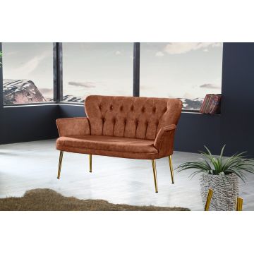 Canapea fixă 2 locuri Paris metal auriu, Diverse culori, 130x46x82 cm - Roșu cărămiziu