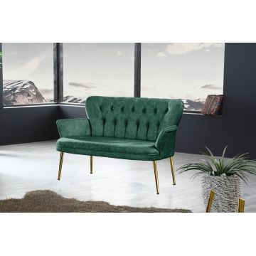 Canapea fixă 2 locuri Paris metal auriu, Diverse culori, 130x46x82 cm - Verde marin
