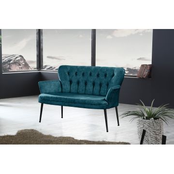 Canapea fixă 2 locuri Paris metal negru, Diverse culori, 130x46x82 cm - Albastru petrol