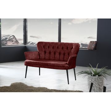 Canapea fixă 2 locuri Paris metal negru, Diverse culori, 130x46x82 cm - Bordo