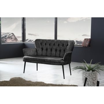 Canapea fixă 2 locuri Paris metal negru, Diverse culori, 130x46x82 cm - Fumuriu