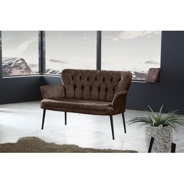 Canapea fixă 2 locuri Paris metal negru, Diverse culori, 130x46x82 cm - Maro