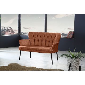 Canapea fixă 2 locuri Paris metal negru, Diverse culori, 130x46x82 cm - Roșu cărămiziu