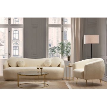 Canapea fixă 3 locuri Ancona, Crem, 225x98x76 cm - Crem