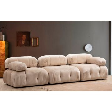 Canapea fixă 3 locuri Bubble (L1-O1-1R) - Velvet, Crem, 95x65x75 cm - Crem