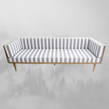 Canapea fixă 3 locuri Cocos Medium, Pin - Alb - Gri, 180x75x70 cm - Natural - Alb - Gri