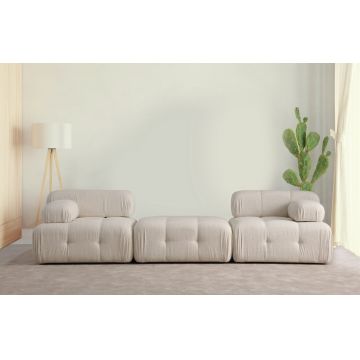 Canapea fixă 3 locuri Doblo (L1-Pouffe-1R) Bouclette, Crem - Crem