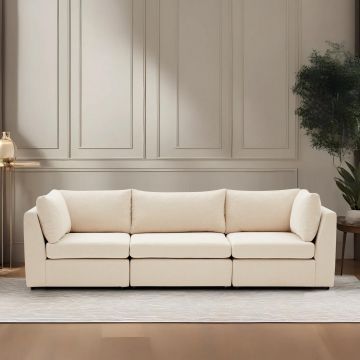 Canapea fixă 3 locuri Mottona 3-Seat, Diverse culori, 90x90x84 cm - Crem