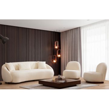Canapea fixă 3 locuri Napoli Cream Bouclette, Crem, 230x94x75 cm - Crem