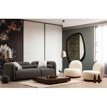 Canapea fixă 3 locuri Victoria Grey Bouclette, Gri - Gri
