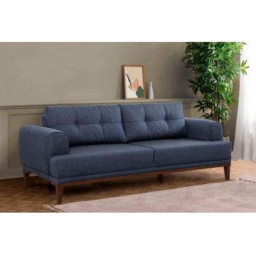 Canapea fixă 3 locuri Vina 3, Diverse culori, 223x94x82 cm - Albastru închis - Nuc