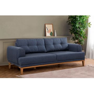 Canapea fixă 3 locuri Vina 3, Diverse culori, 223x94x82 cm - Albastru închis - Pin atlantic