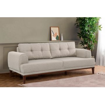 Canapea fixă 3 locuri Vina 3, Diverse culori, 223x94x82 cm - Crem - Nuc