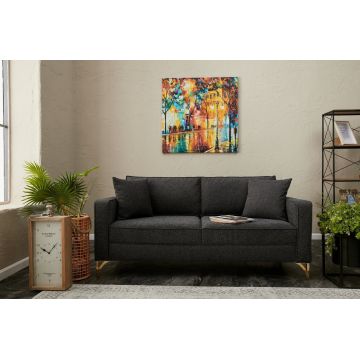 Canapea fixă Berlin, Diverse culori, Diverse configurații, Diverse dimensiuni - Antracit - Auriu / 2 locuri / 180x91x83 cm