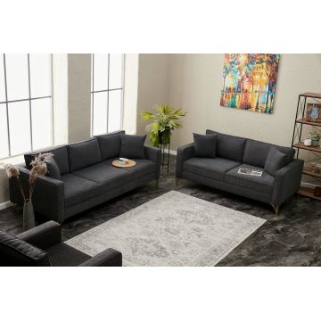 Canapea fixă Berlin, Diverse culori, Diverse configurații, Diverse dimensiuni - Antracit - Auriu / 3 locuri / 220x91x83 cm