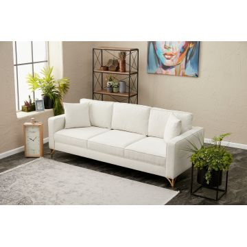 Canapea fixă Berlin, Diverse culori, Diverse configurații, Diverse dimensiuni - Crem - Auriu / 3 locuri / 220x91x83 cm