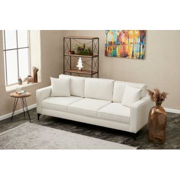 Canapea fixă Berlin, Diverse culori, Diverse configurații, Diverse dimensiuni - Crem - Negru / 3 locuri / 220x91x83 cm