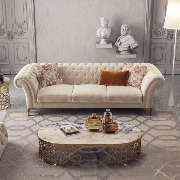 Canapea fixă Bianca, Crem, Diverse configurații, Diverse dimensiuni - 3 locuri / 260x100x75 cm