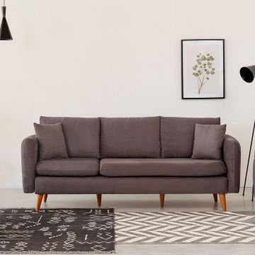 Canapea Fixa cu 3 locuri Eftal, 215 x 91 x 85 cm - Gri Inchis