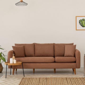 Canapea Fixa cu 3 locuri Eftal, 215 x 91 x 85 cm - Maro