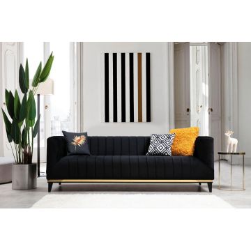Canapea Fixa cu  3 Locuri Lux  Willy, 222 x 75 x 89 cm - Negru