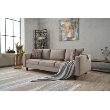 Canapea fixă Kale Linen, Diverse culori, Diverse configurații, Diverse dimensiuni - Crem / 3 locuri / 222x91x83 cm