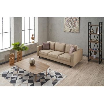 Canapea fixă Kale Velvet, Diverse culori, Diverse configurații, Diverse dimensiuni - Crem / 3 locuri / 222x91x83 cm