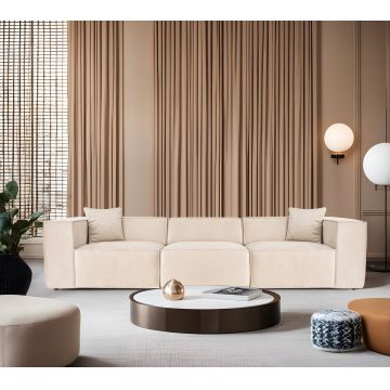 Canapea fixă Lora, Diverse culori, Diverse configurații, 108x74x65 cm - Crem / 3 locuri