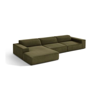 Colțar modular kaki cu tapițerie din catifea (cu colț pe partea stângă/cu șezlong) Jodie – Micadoni