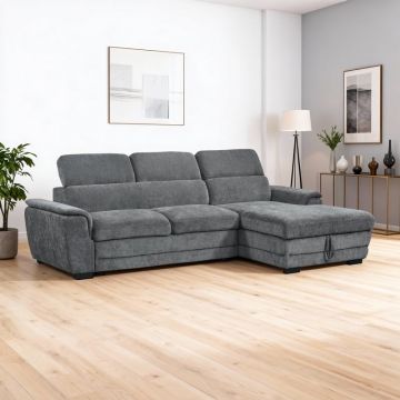 Coltar extensibil pe dreapta cu spatiu de depozitare, Dreamora, Antracit, 167x270x82 cm