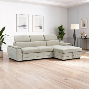 Coltar extensibil pe dreapta cu spatiu de depozitare, Dreamora, Bej, 167x270x82 cm