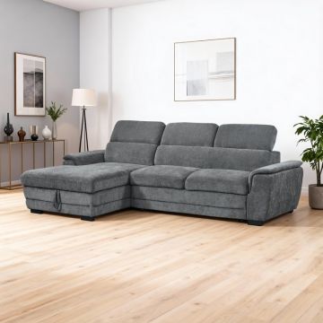Coltar extensibil pe stanga cu spatiu de depozitare, Dreamora, Antracit, 167x270x82 cm
