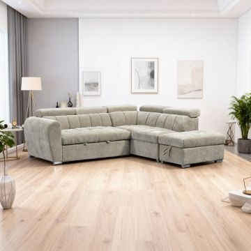 Coltar stanga extensibil cu depozitare, Nuvora, Pako, Bej 244x225x79 cm