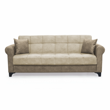 Canapea SALLY extensibila, 3 locuri, cu arcuri si lada depozitare, bej + maro, 215x80x83 cm