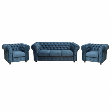 Set CHESTERFIELD 3-1-1, canapea  extensibila 3 locuri si 2 fotolii fixe, albastru