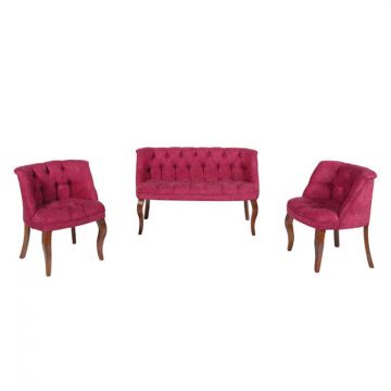 Set WOODEN 2-1-1, canapea fixa 2 locuri, 2 fotolii fixe, bordo